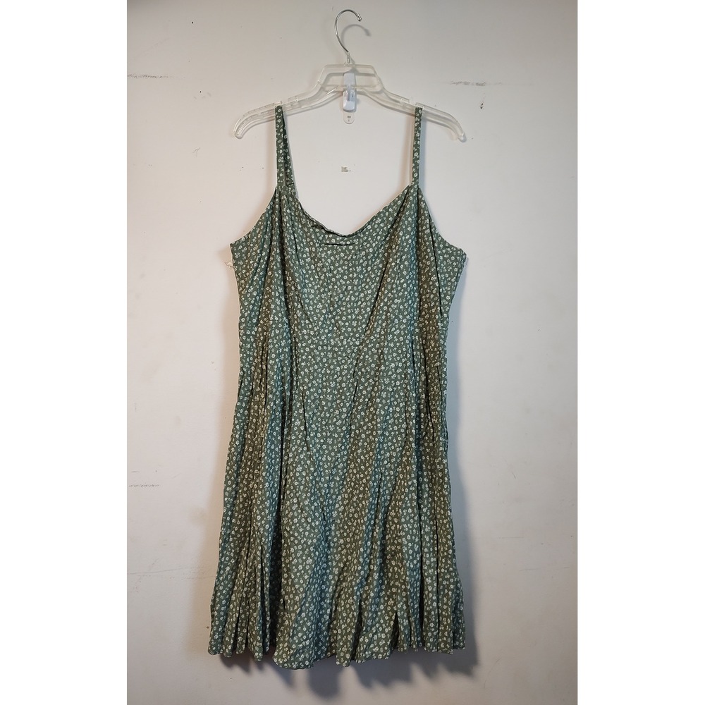 Old Navy Cami Dress Womens XL Green White Floral Smocked Back V-Neck Spaghetti